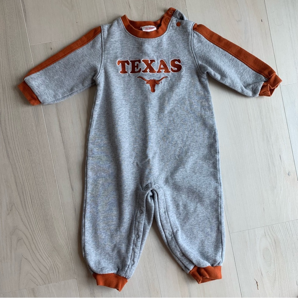 Vintage Gray and Orange Embroidered Texas Longhorns Baby Onesie 18 months